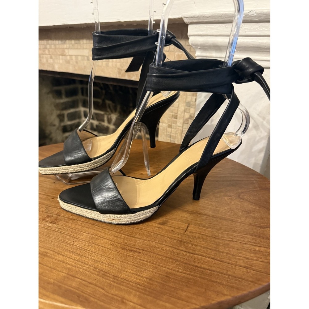 Bally Black Leather Ankle Tie Espadrille Stiletto Sandals EU 39 US‎ 8.5
